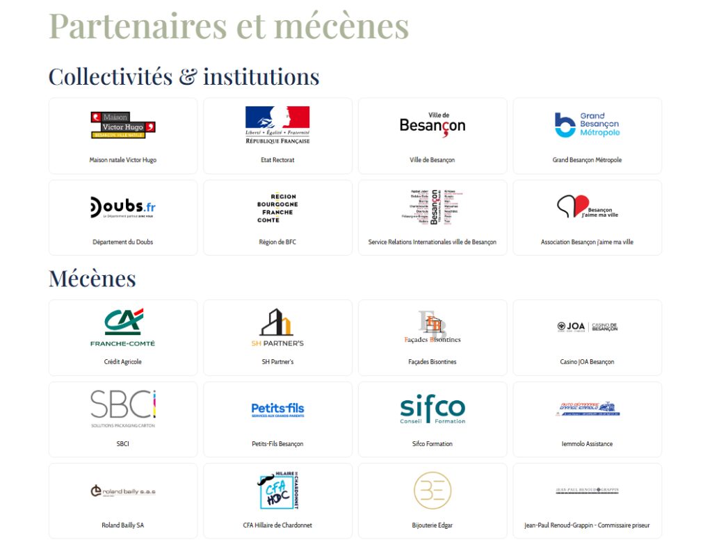 Les partenaires et mécènes du Festival International Victor Hugo Besançon